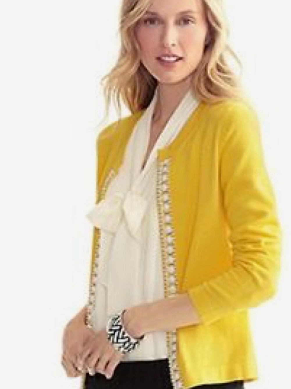 Banana Republic Women's Yellow Cardigan Sweater with Beaded Trim Size Large